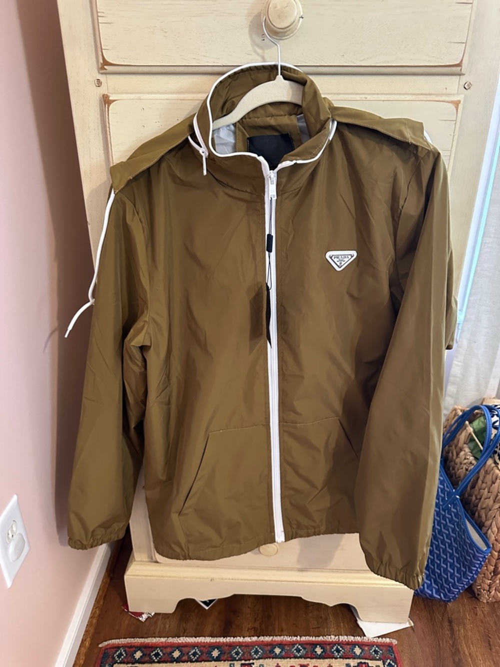 Prada Olive Green Jacket with White Trim (fits L)